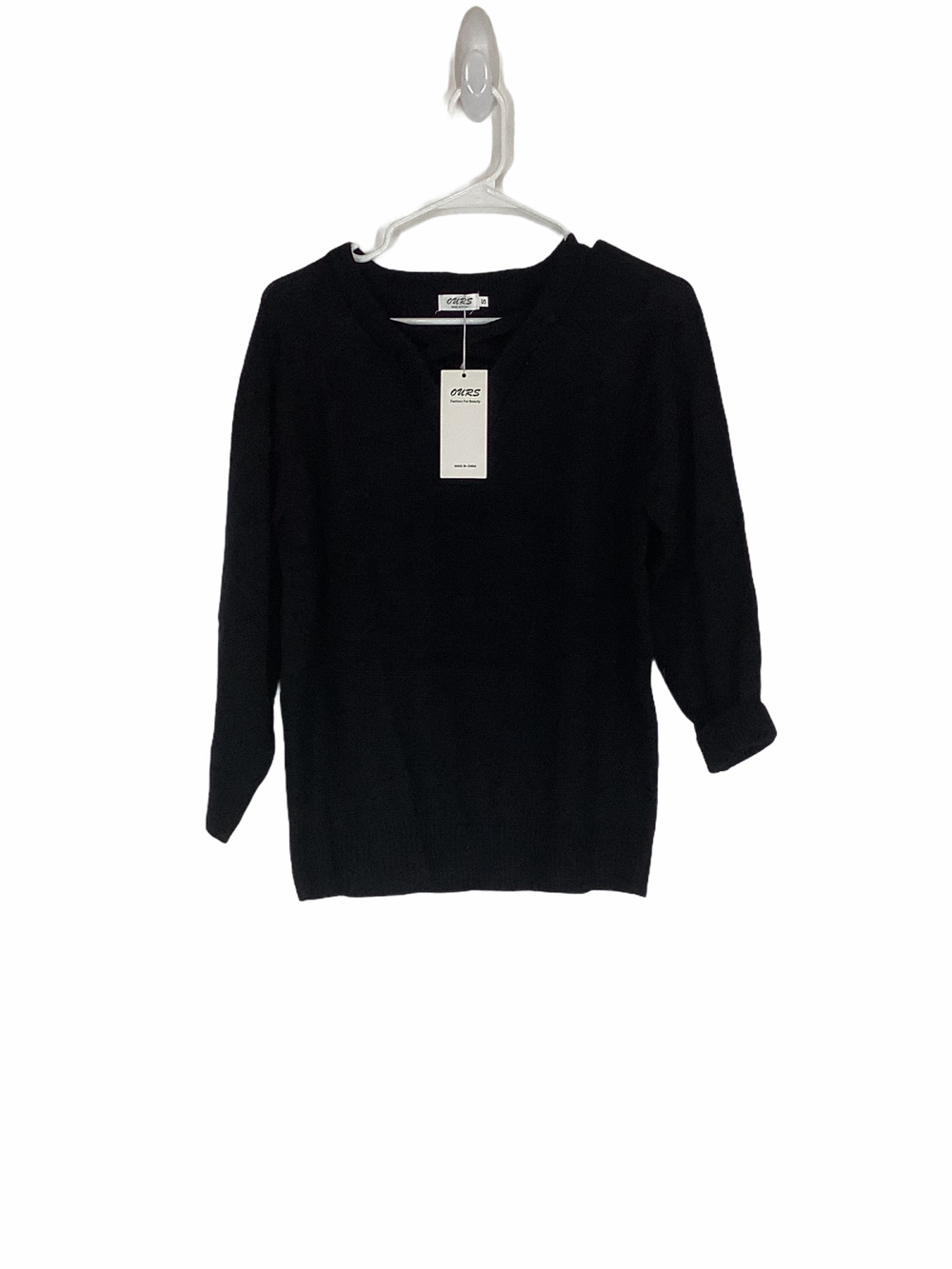 NWT OURS Black Lace-Up V-Neck Sweater Small